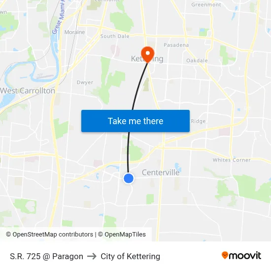 S.R. 725 @ Paragon to City of Kettering map