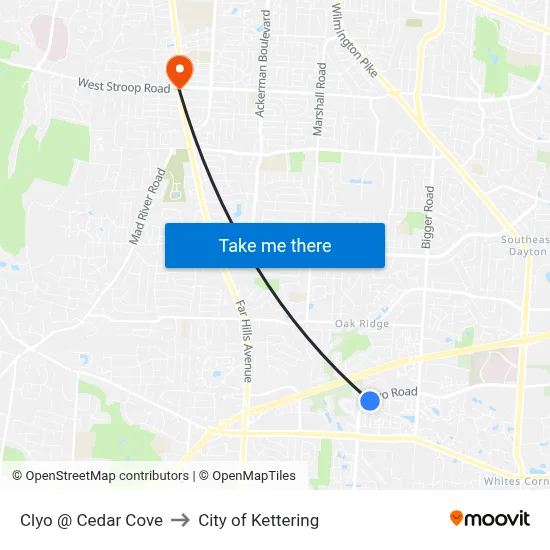 Clyo @ Cedar Cove to City of Kettering map