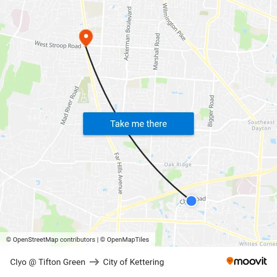 Clyo @ Tifton Green to City of Kettering map