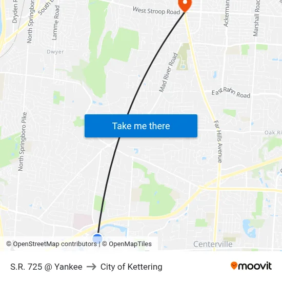 S.R. 725 @ Yankee to City of Kettering map