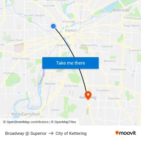 Broadway @ Superior to City of Kettering map