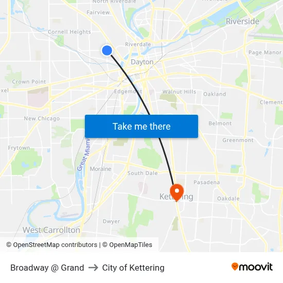 Broadway @ Grand to City of Kettering map