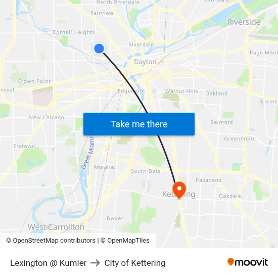 Lexington @ Kumler to City of Kettering map
