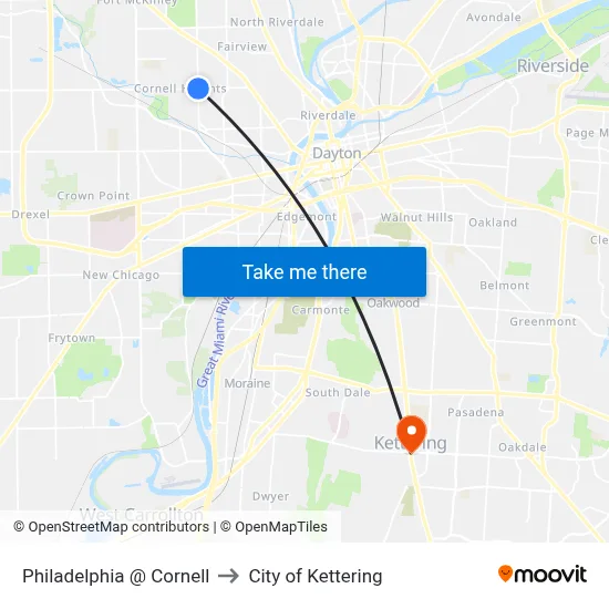 Philadelphia @ Cornell to City of Kettering map