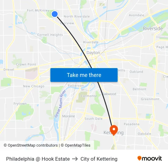 Philadelphia @ Hook Estate to City of Kettering map