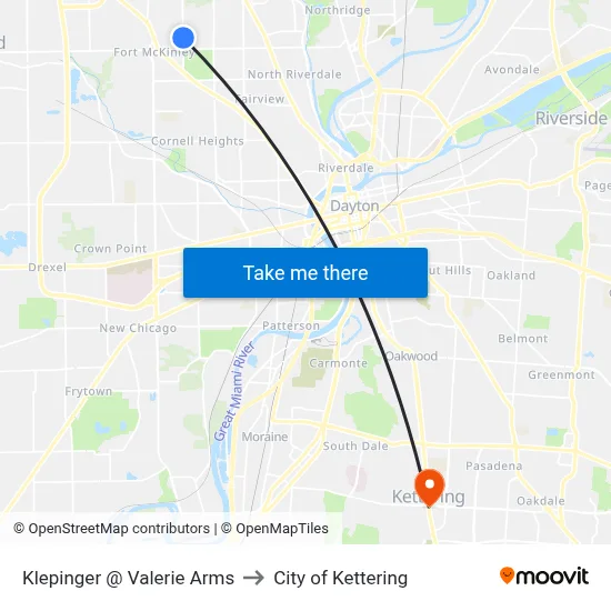 Klepinger @ Valerie Arms to City of Kettering map
