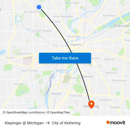 Klepinger @ Michigan to City of Kettering map