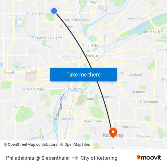 Philadelphia @ Siebenthaler to City of Kettering map