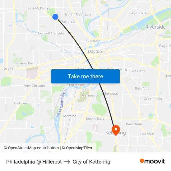 Philadelphia @ Hillcrest to City of Kettering map