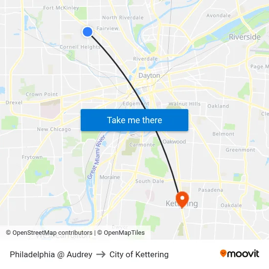 Philadelphia @ Audrey to City of Kettering map