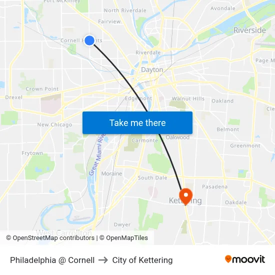 Philadelphia @ Cornell to City of Kettering map