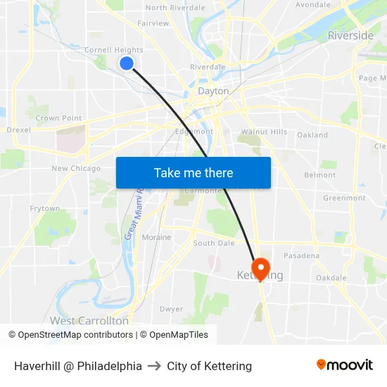 Haverhill @ Philadelphia to City of Kettering map
