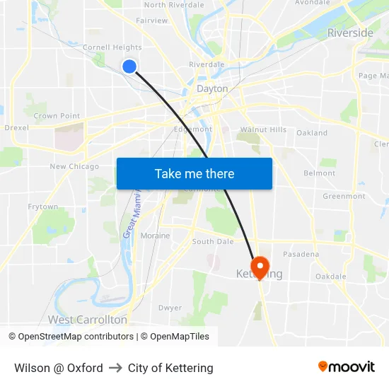 Wilson @ Oxford to City of Kettering map