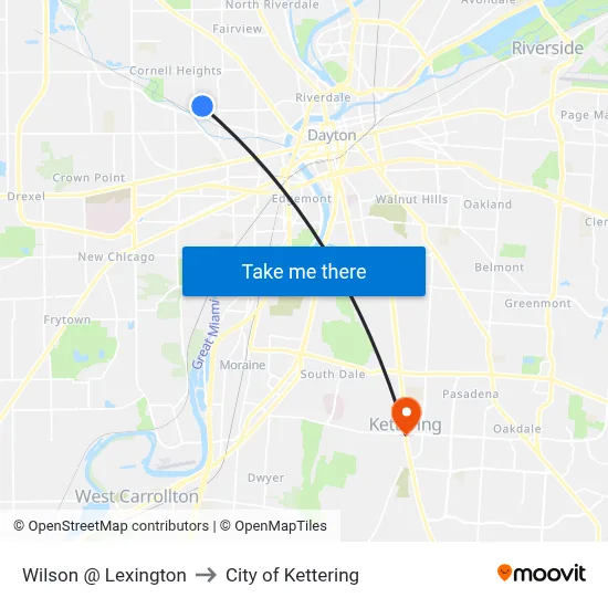 Wilson @ Lexington to City of Kettering map