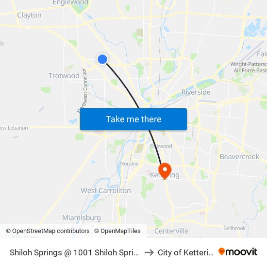 Shiloh Springs @ 1001 Shiloh Springs to City of Kettering map