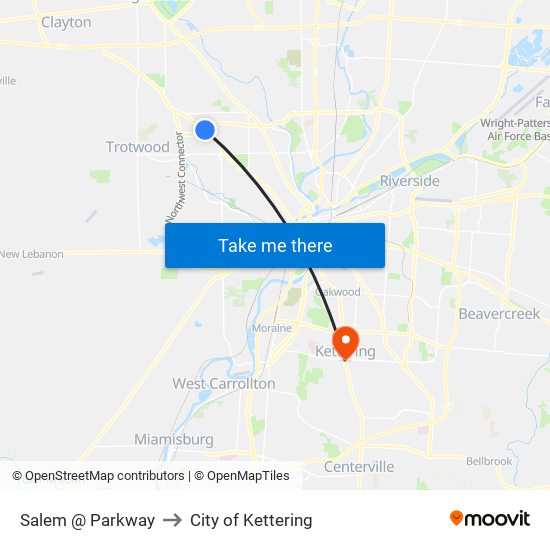 Salem @ Parkway to City of Kettering map