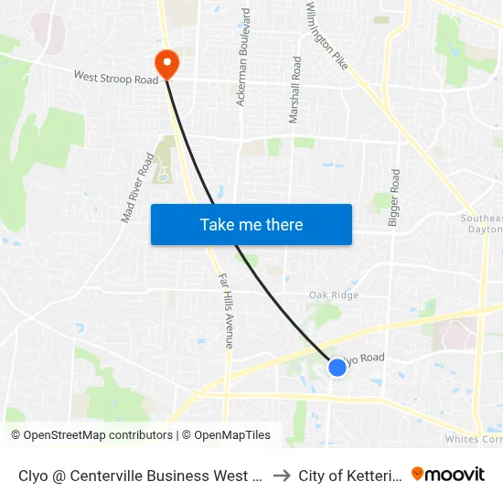 Clyo @ Centerville Business West End to City of Kettering map
