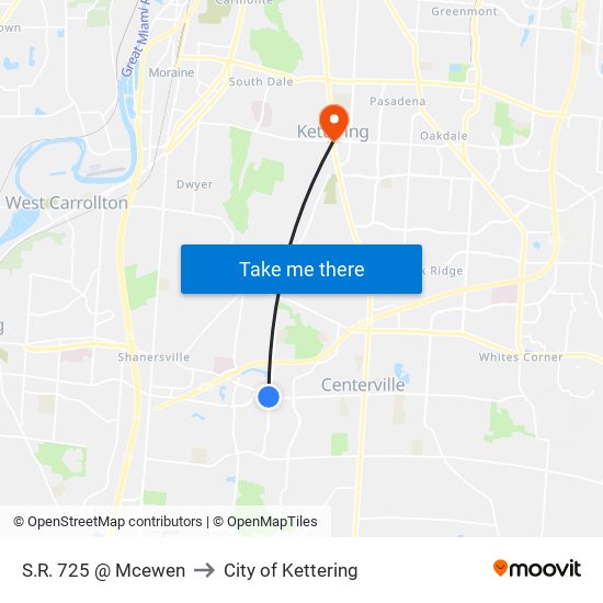 S.R. 725 @ Mcewen to City of Kettering map