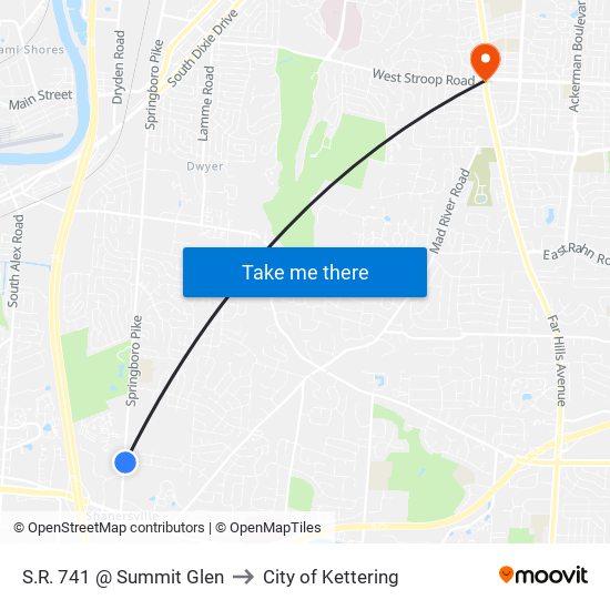 S.R. 741 @ Summit Glen to City of Kettering map