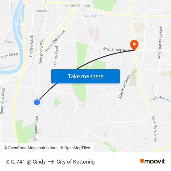 S.R. 741 @ Cindy to City of Kettering map