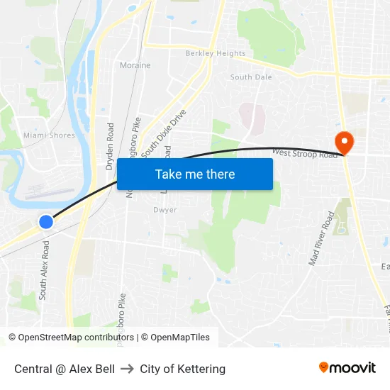 Central @ Alex Bell to City of Kettering map