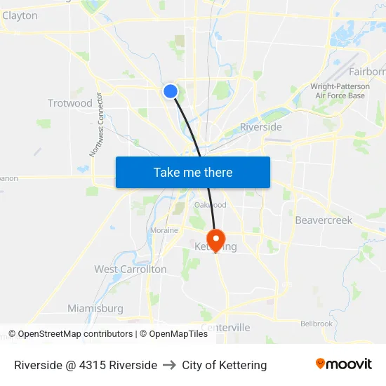 Riverside @ 4315 Riverside to City of Kettering map