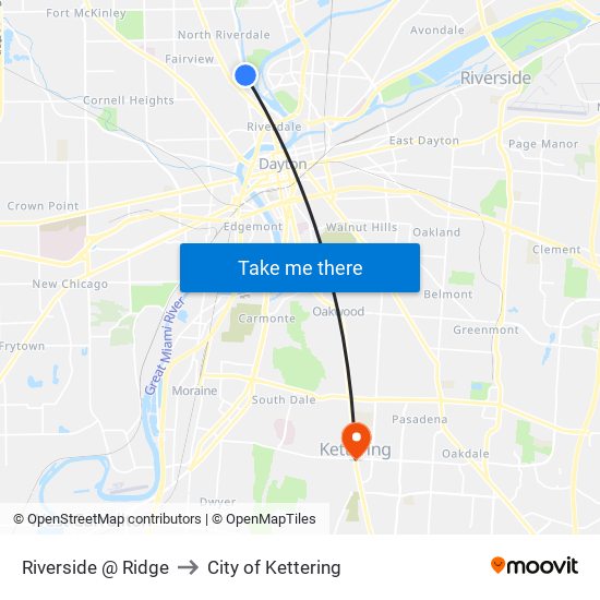 Riverside @ Ridge to City of Kettering map