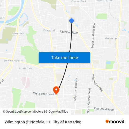 Wilmington @ Nordale to City of Kettering map