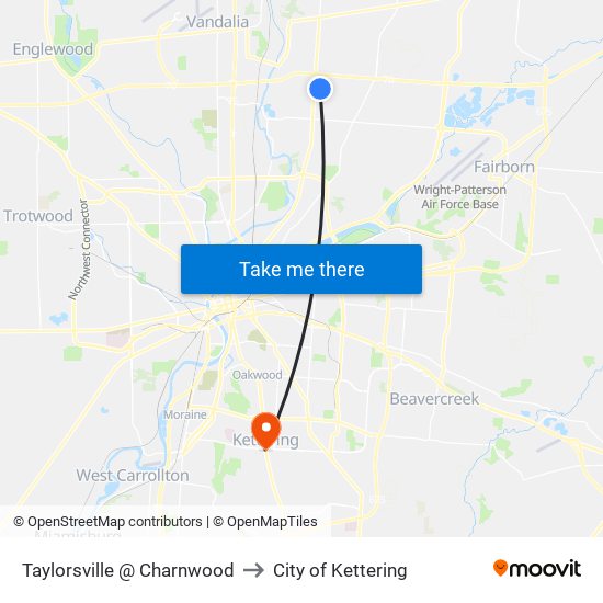 Taylorsville @ Charnwood to City of Kettering map