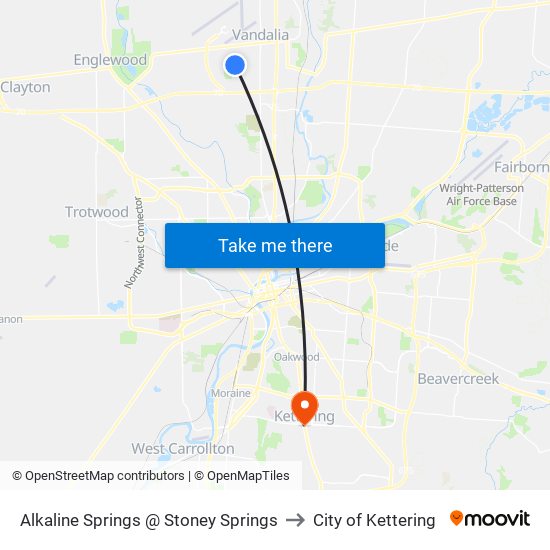 Alkaline Springs @ Stoney Springs to City of Kettering map