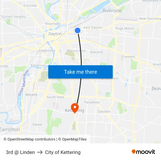 3rd @ Linden to City of Kettering map