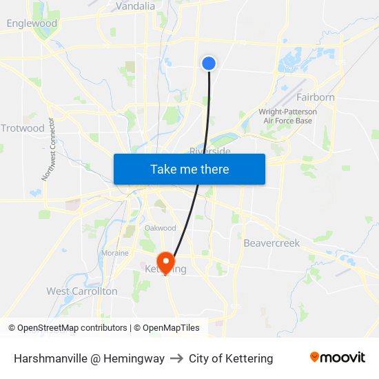 Harshmanville @ Hemingway to City of Kettering map
