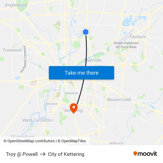Troy @ Powell to City of Kettering map