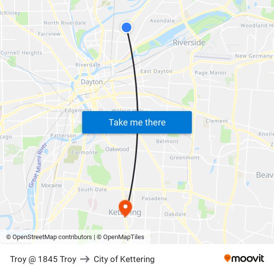 Troy @ 1845 Troy to City of Kettering map