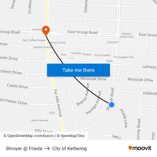 Shroyer @ Frieda to City of Kettering map