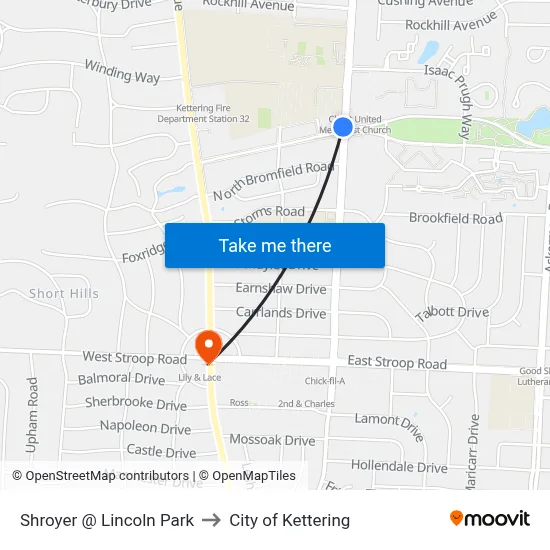 Shroyer @ Lincoln Park to City of Kettering map