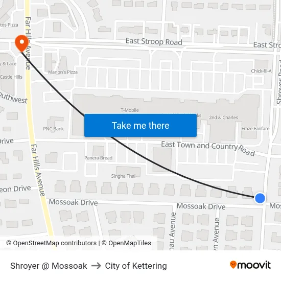 Shroyer @ Mossoak to City of Kettering map