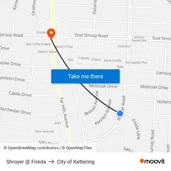 Shroyer @ Frieda to City of Kettering map