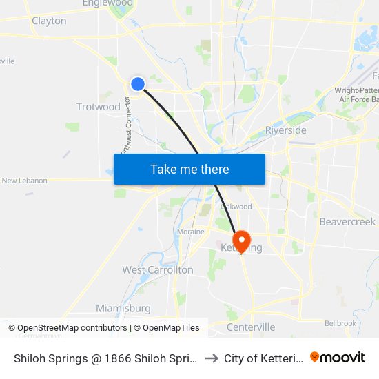 Shiloh Springs @ 1866 Shiloh Springs to City of Kettering map