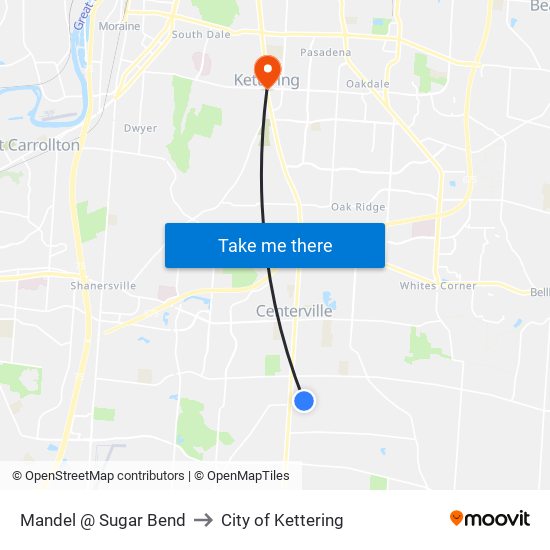 Mandel @ Sugar Bend to City of Kettering map