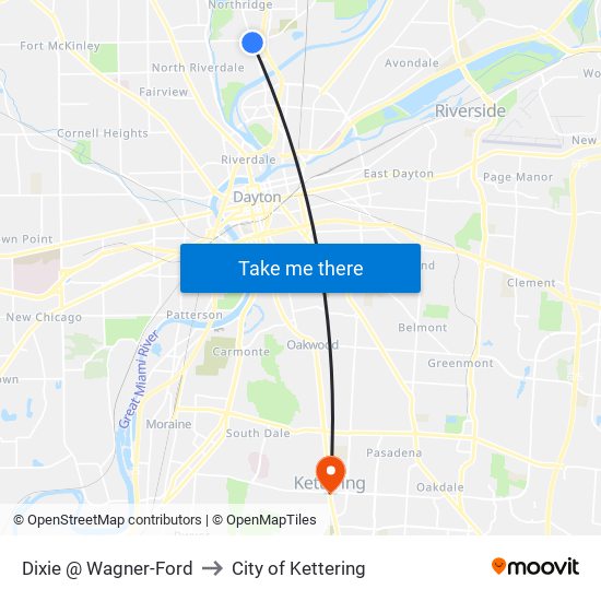 Dixie @ Wagner-Ford to City of Kettering map