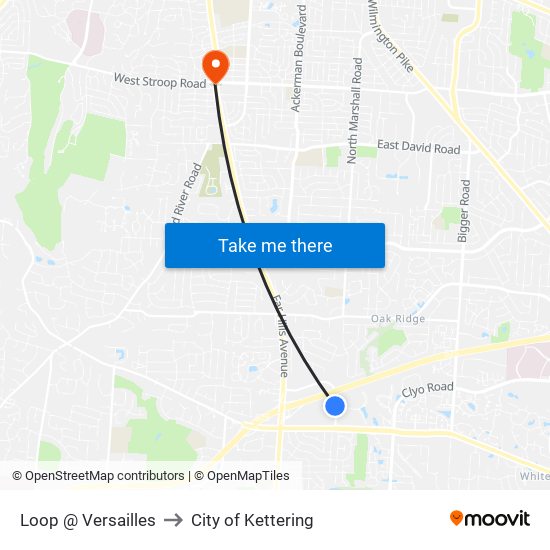 Loop @ Versailles to City of Kettering map