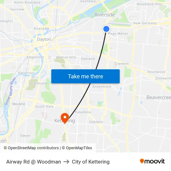 Airway Rd @ Woodman to City of Kettering map