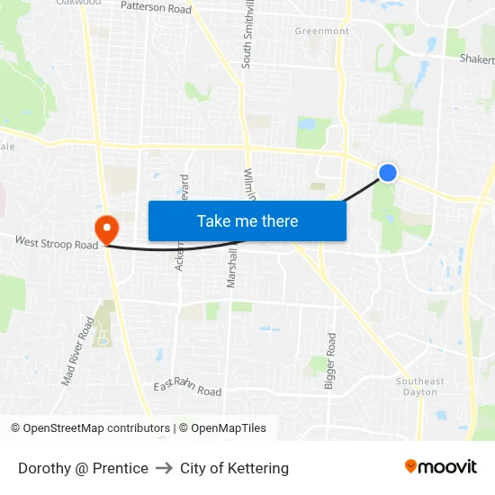 Dorothy @ Prentice to City of Kettering map