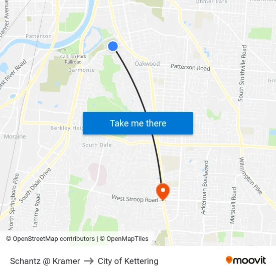 Schantz @ Kramer to City of Kettering map