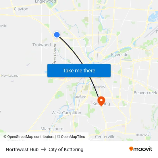 Northwest Hub to City of Kettering map