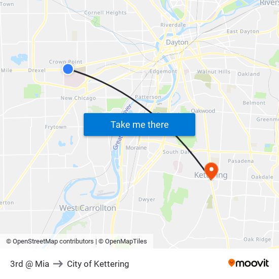 3rd @ Mia to City of Kettering map