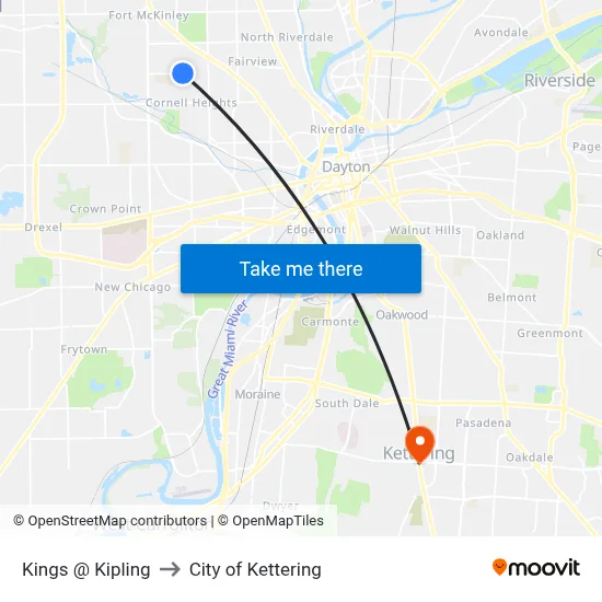 Kings @ Kipling to City of Kettering map