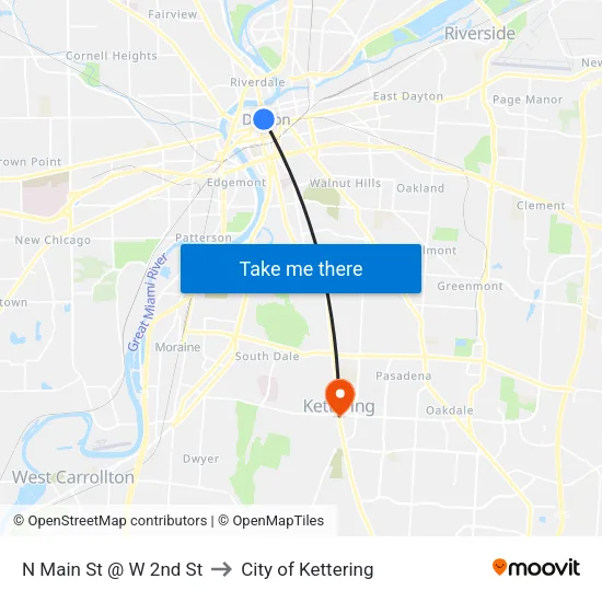 N Main St @ W 2nd St to City of Kettering map