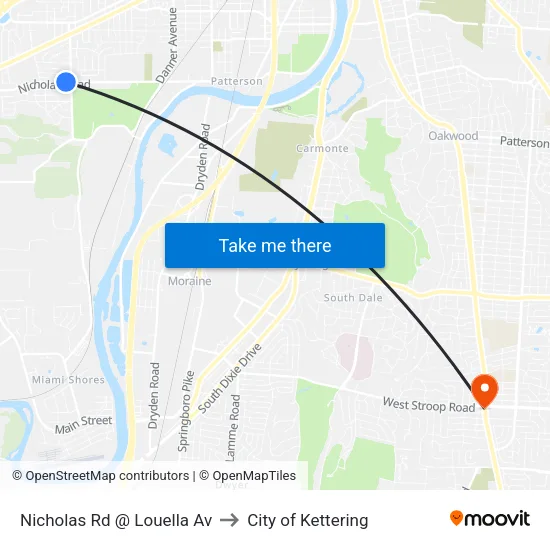 Nicholas Rd @ Louella Av to City of Kettering map